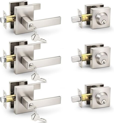 Probrico Heavy Duty Door Locks for Front Door Exterior, Entry Door Locksets with Deadbolt 3 Pack All Same Keys, Matte Black Door Handles and Dead Bolt Locks for Exterior Doors in Saudi Arabia