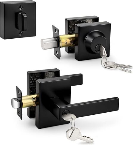 Probrico Heavy Duty Door Locks for Front Door Exterior, Entry Door Locksets with Deadbolt 3 Pack All Same Keys, Matte Black Door Handles and Dead Bolt Locks for Exterior Doors in Saudi Arabia