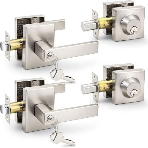 Probrico Heavy Duty Door Locks for Front Door Exterior, Entry Door Locksets with Deadbolt 3 Pack All Same Keys, Matte Black Door Handles and Dead Bolt Locks for Exterior Doors in Saudi Arabia