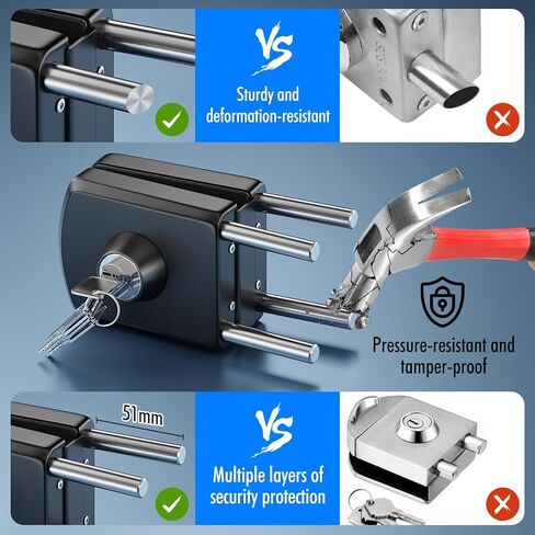 Ranbo Frameless Double-Sided Glass Door Lock,Clamp-On No-Drill,304 Stainless Steel,for 3/8"–1/2" (10–12mm) Swing Door,for Office,Storefront,5 Keys,Matte Black—Double Swing Doors Floor Lock Required in Saudi Arabia