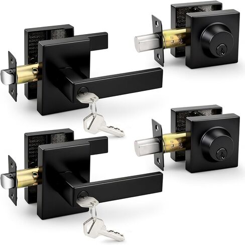 Probrico Heavy Duty Door Locks for Front Door Exterior, Entry Door Locksets with Deadbolt 3 Pack All Same Keys, Matte Black Door Handles and Dead Bolt Locks for Exterior Doors in Saudi Arabia