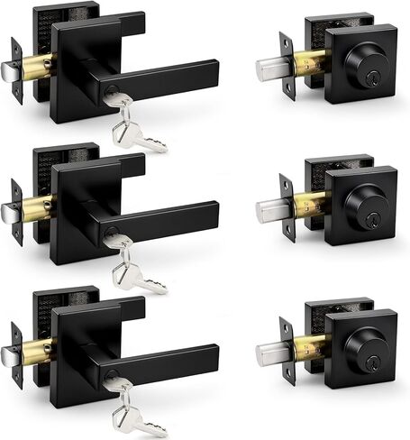 Probrico Heavy Duty Door Locks for Front Door Exterior, Entry Door Locksets with Deadbolt 3 Pack All Same Keys, Matte Black Door Handles and Dead Bolt Locks for Exterior Doors in Saudi Arabia