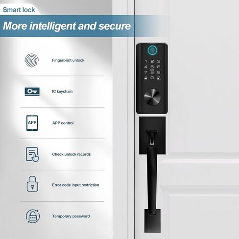 SICNAOPW مجموعة قفل باب ذكي بدون مفتاح ببصمة الإصبع واي فاي مع مقبض، مجموعة قفل ديدبولت TT للدخول الأمامي الرقمي الإلكتروني البيومتري، أسود in Kuwait