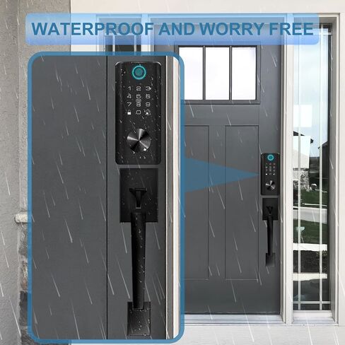 SICNAOPW مجموعة قفل باب ذكي بدون مفتاح ببصمة الإصبع واي فاي مع مقبض، مجموعة قفل ديدبولت TT للدخول الأمامي الرقمي الإلكتروني البيومتري، أسود in Kuwait