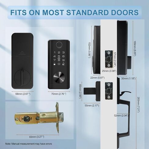 SICNAOPW مجموعة قفل باب ذكي بدون مفتاح ببصمة الإصبع واي فاي مع مقبض، مجموعة قفل ديدبولت TT للدخول الأمامي الرقمي الإلكتروني البيومتري، أسود in Kuwait