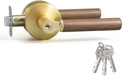YAGU Wooden Round Entry Lever Door Handle and Single Cylinder Deadbolt Locking Lever Handle Set Pack of 1 [Front Door or Office] Right & Left Sided Doors Heavy Duty – Matte Black Finish in Saudi Arabia
