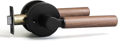 YAGU Wooden Round Entry Lever Door Handle and Single Cylinder Deadbolt Locking Lever Handle Set Pack of 1 [Front Door or Office] Right & Left Sided Doors Heavy Duty – Matte Black Finish in Saudi Arabia
