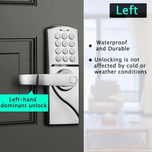 قفل باب لوحة المفاتيح للدخول بدون مفتاح من Pionevox مع رمز ذكي رقمي للمقبض للباب الأمامي، دخول تجاري بدون مفتاح مع مقبض لغرفة النوم والمكتب وتأجير المنزل، فضي (اليد اليسرى) in Kuwait
