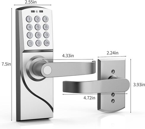قفل باب لوحة المفاتيح للدخول بدون مفتاح من Pionevox مع رمز ذكي رقمي للمقبض للباب الأمامي، دخول تجاري بدون مفتاح مع مقبض لغرفة النوم والمكتب وتأجير المنزل، فضي (اليد اليسرى) in Kuwait