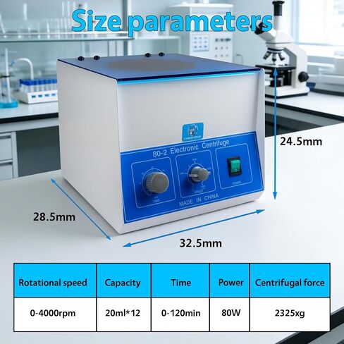 FYRVEXENZI 80-2 Electric Lab Centrifuge 4000RPM, 12x20mL Benchtop Centrifuge Machine, Timer 0-120min, Adjustable Speed, Medical Plasma PRF Centrifugadora for Lab & Beauty Use 110V in Kuwait