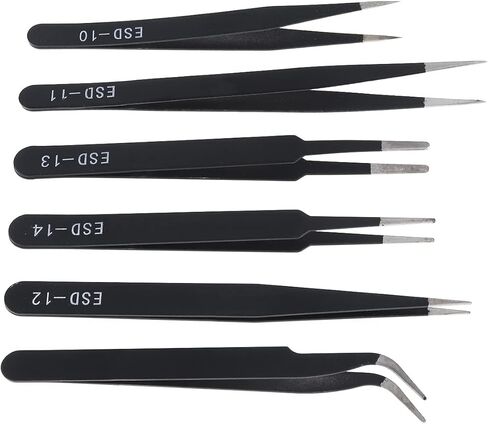6pcs Precision ESD Tweezers Set, Anti-Static Stainless Steel Tweezers, Non-Magnetic Curved Set, Electronics Kit for Jewelry, Craft, Electronics (1.5mm) in Saudi Arabia