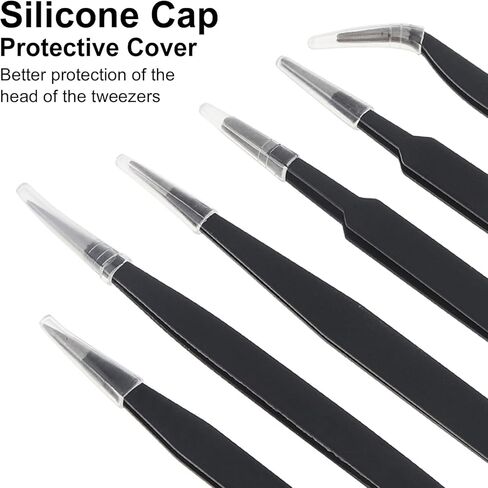 6pcs Precision ESD Tweezers Set, Anti-Static Stainless Steel Tweezers, Non-Magnetic Curved Set, Electronics Kit for Jewelry, Craft, Electronics (1.5mm) in Saudi Arabia