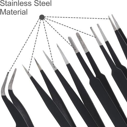 6pcs Precision ESD Tweezers Set, Anti-Static Stainless Steel Tweezers, Non-Magnetic Curved Set, Electronics Kit for Jewelry, Craft, Electronics (1.5mm) in Saudi Arabia