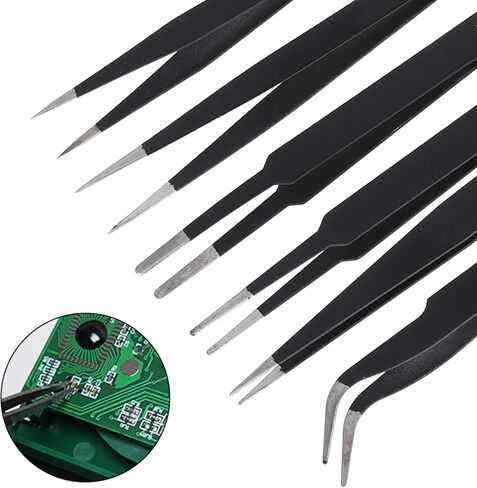 6pcs Precision ESD Tweezers Set, Anti-Static Stainless Steel Tweezers, Non-Magnetic Curved Set, Electronics Kit for Jewelry, Craft, Electronics (1.5mm) in Saudi Arabia