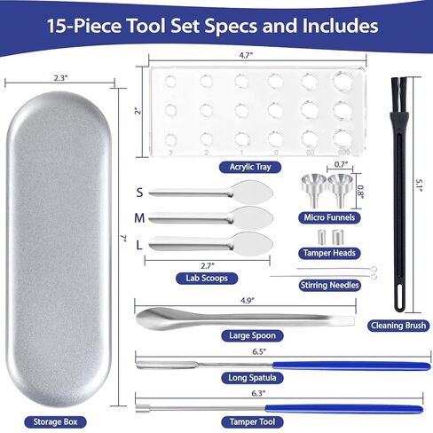 مجموعة معالجة البودرة الكاملة من Apxton للاستخدام المنزلي والاستخدام المنزلي - تتضمن مجموعة أدوات المختبر مداخل صغيرة وملاعق قياس ومجارف ومكبس وصينية أكريليك والمزيد للتوابل والحرف اليدوية (الحجم #000 00 0 1 2 3) in Kuwait