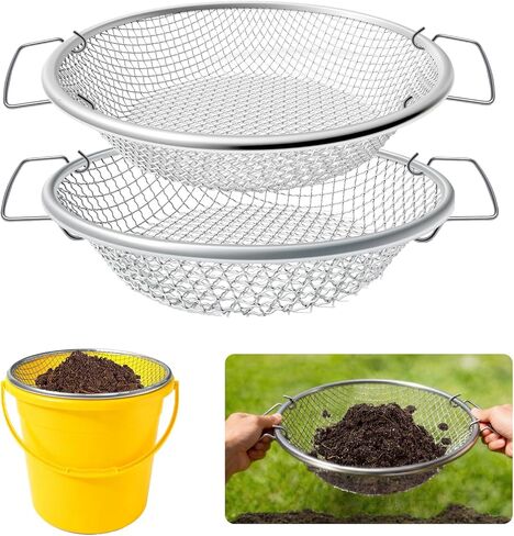 2PCS Soil Sifter for Gardening, 3mm + 6mm Mesh Compost Sifter with Detachable Handle for 5 Gallon Buckets Garden Sieve Sifters for Dirt Rocks Pellet Gravel Sand in Saudi Arabia