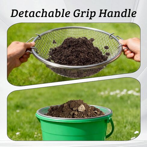 2PCS Soil Sifter for Gardening, 3mm + 6mm Mesh Compost Sifter with Detachable Handle for 5 Gallon Buckets Garden Sieve Sifters for Dirt Rocks Pellet Gravel Sand in Saudi Arabia