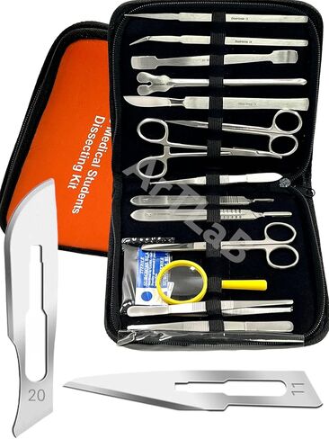 Premium 34 Pcs Advanced Biology Lab Anatomy Student Dissecting Dissection Kit Set with Scalpel Knife Handle Scalpel Blades (All in One with Zipper Case) Blades in Kuwait
