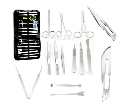 Premium 34 Pcs Advanced Biology Lab Anatomy Student Dissecting Dissection Kit Set with Scalpel Knife Handle Scalpel Blades (All in One with Zipper Case) Blades in Kuwait