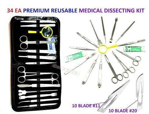 Premium 34 Pcs Advanced Biology Lab Anatomy Student Dissecting Dissection Kit Set with Scalpel Knife Handle Scalpel Blades (All in One with Zipper Case) Blades in Kuwait