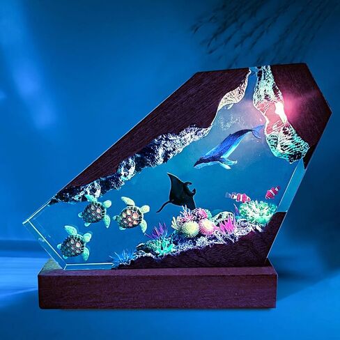 Humback Whale Resin Lamp,Handmade 3D Resin Ocean Statue Night Light with Wooden Base, Variable Lights,Coastal Decor for Home Office, Gifts for Birthday Holiday, Valentine's Day or Kids (6"x4") in Saudi Arabia