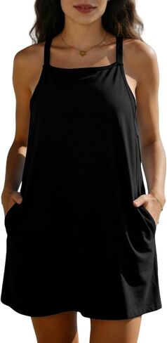 Yeokou Women's Romper Romper Dress Mini Mini بنيت في جيوب الصيف التنس تمرينات النشطات عطلة السفر in Saudi Arabia