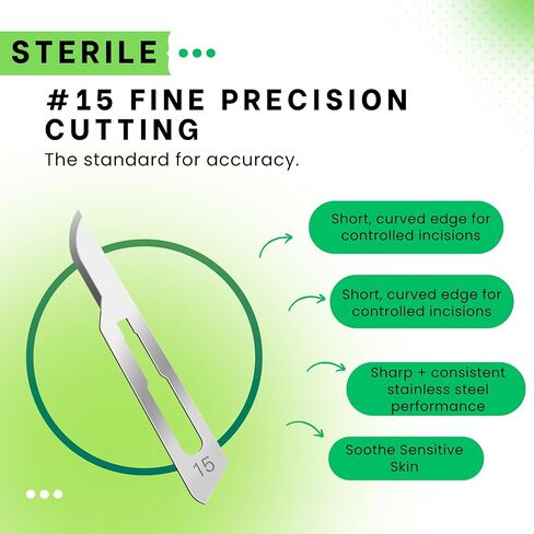 Surgical Blades #15 – Sterile Stainless Steel Single-Use Scalpel Blades, Gamma Sterilized 25KGY, 100pcs (#15) in Saudi Arabia