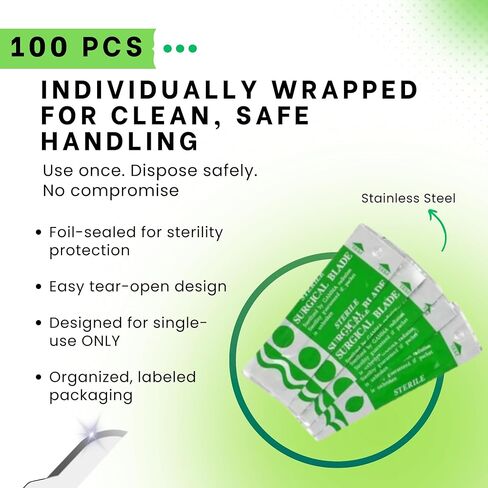 Surgical Blades #15 – Sterile Stainless Steel Single-Use Scalpel Blades, Gamma Sterilized 25KGY, 100pcs (#15) in Saudi Arabia