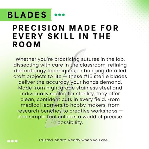 Surgical Blades #15 – Sterile Stainless Steel Single-Use Scalpel Blades, Gamma Sterilized 25KGY, 100pcs (#15) in Saudi Arabia