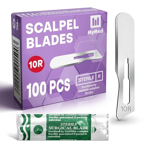 شفرات MyMed المصنوعة من الفولاذ المقاوم للصدأ 10R Dermaplaning 10R، حزمة من 100 شفرة Dermaplaning 10r، حجم 10r شفرات مشرط، شفرات Dermablade Dermaplane 10r ملفوفة بشكل فردي للاستعمال مرة واحدة in Kuwait