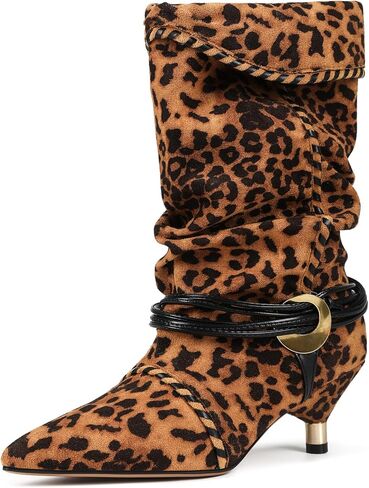 Womens Black Solid Slouchy Boots 2025 Ruched Mid Calf Kitten Heel Pointed Toe Pull On Boots in Saudi Arabia