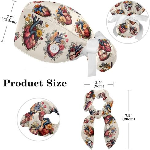 FVQL Surgical Caps for Women, Scrub Caps Women, Hearts Valentine's Day, Bouffant Nurse Cap Ponytail in Saudi Arabia