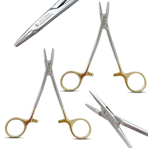 Social instruments Mayo Hegar Needle Holder Driver with Tungsten Carbide Inserts and Gold Rings Premium Grade Instrument (6 inch- 2pcs) in Saudi Arabia