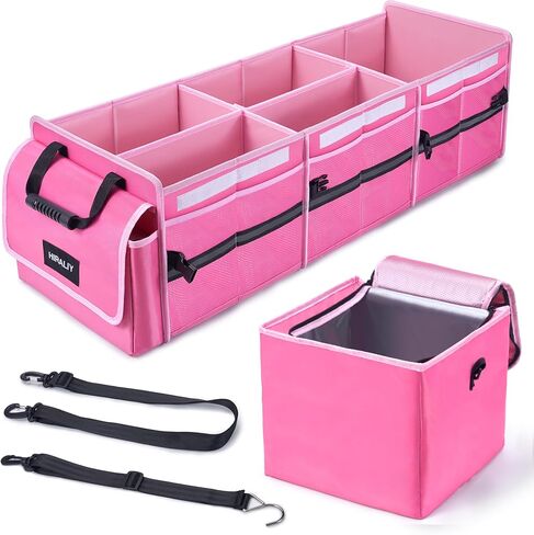 Hiraliy 4 in 1 Car Trunk Storage Organizer مع حقيبة مبردة مقاومة للتسرب ، مصنوعة من 1680D Oxford و PP ، أقسام قابلة للإزالة ، صندوق تخزين جذع قابلة للطي لشاحنة السيارة سيارات الدفع الرباعي in Kuwait