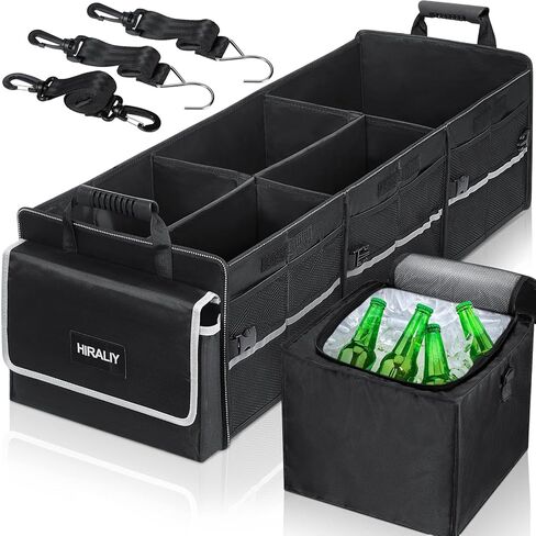 Hiraliy 4 in 1 Car Trunk Storage Organizer مع حقيبة مبردة مقاومة للتسرب ، مصنوعة من 1680D Oxford و PP ، أقسام قابلة للإزالة ، صندوق تخزين جذع قابلة للطي لشاحنة السيارة سيارات الدفع الرباعي in Kuwait