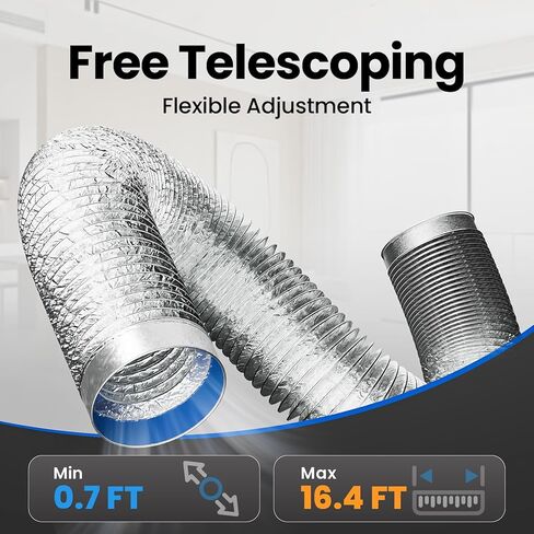 أنابيب HVAC مقاس 4 بوصات، أنابيب HVAC مرنة، خرطوم أنابيب ألومنيوم مقاوم للحرارة قابل للانحناء بطول 16.4FT 360 درجة للحمام والمطبخ وفتحة تهوية عادم 2AF-فضي in Kuwait
