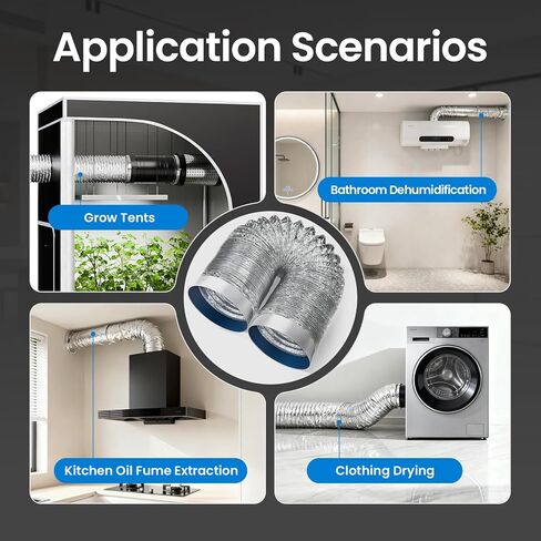 أنابيب HVAC مقاس 4 بوصات، أنابيب HVAC مرنة، خرطوم أنابيب ألومنيوم مقاوم للحرارة قابل للانحناء بطول 16.4FT 360 درجة للحمام والمطبخ وفتحة تهوية عادم 2AF-فضي in Kuwait