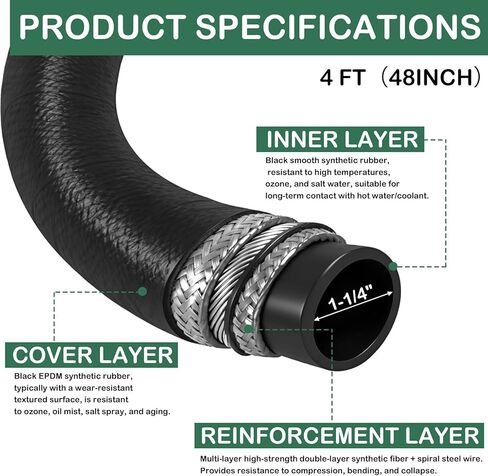Pangda ID 1-1/4" x 4' feet Water/Fuel Fill/Exhaust Marine Hose with Wire,Hard wall Marine Water Hose for Engine Pump Thermostat Housing Through Transom Heat Exchanger Cooling Systems Heavy Duty in Kuwait