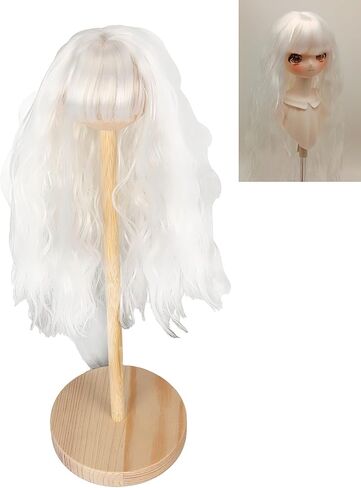 تيسستنج دمية شعر مستعار ، قمر أبيض 1/6 BJD DOLL الباروكات مصطنعة عالية درجة الحرارة حرير الشعر طويلة مجعد الدمية لمدة 1/6 15.5‑17 سم دمية رأس (بدون حامل) in Kuwait