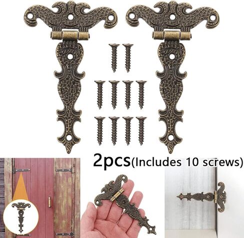 2Pcs Antique Bronze Door Hinges, T-Strap Decorative Furniture Fittings Butt Hinges for Windows Cabinet Cupboard Wardrobe Doors Wooden Boxes Jewelry Case Chest in Saudi Arabia