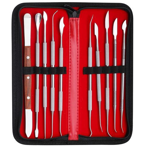 مجموعة أدوات نحت شمع الأسنان من Faruijie مع حقيبة - 10 قطع من سكين الشمع مزدوج الأطراف من الفولاذ المقاوم للصدأ وسكين ملعقة خلط سكين ميكانيكي طقم سكين الشمع لنحت الجص والفخار الأسنان in Kuwait