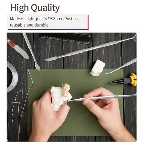 مجموعة أدوات نحت شمع الأسنان من Faruijie مع حقيبة - 10 قطع من سكين الشمع مزدوج الأطراف من الفولاذ المقاوم للصدأ وسكين ملعقة خلط سكين ميكانيكي طقم سكين الشمع لنحت الجص والفخار الأسنان in Kuwait