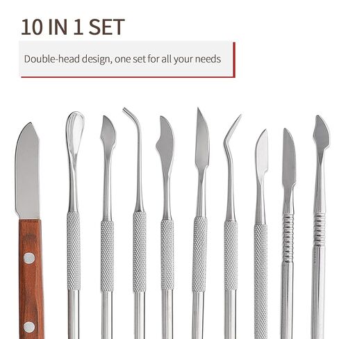 مجموعة أدوات نحت شمع الأسنان من Faruijie مع حقيبة - 10 قطع من سكين الشمع مزدوج الأطراف من الفولاذ المقاوم للصدأ وسكين ملعقة خلط سكين ميكانيكي طقم سكين الشمع لنحت الجص والفخار الأسنان in Kuwait