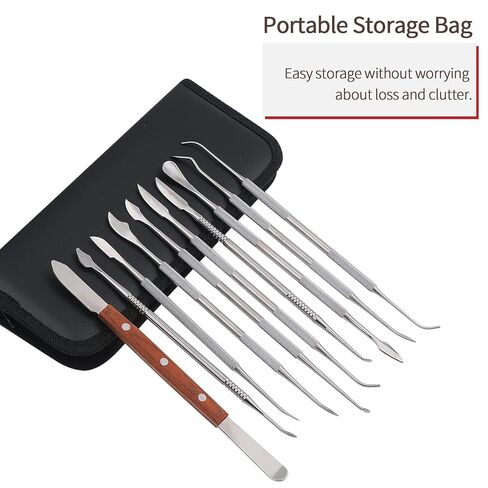 مجموعة أدوات نحت شمع الأسنان من Faruijie مع حقيبة - 10 قطع من سكين الشمع مزدوج الأطراف من الفولاذ المقاوم للصدأ وسكين ملعقة خلط سكين ميكانيكي طقم سكين الشمع لنحت الجص والفخار الأسنان in Kuwait