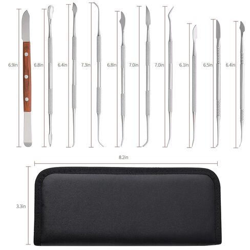 مجموعة أدوات نحت شمع الأسنان من Faruijie مع حقيبة - 10 قطع من سكين الشمع مزدوج الأطراف من الفولاذ المقاوم للصدأ وسكين ملعقة خلط سكين ميكانيكي طقم سكين الشمع لنحت الجص والفخار الأسنان in Kuwait