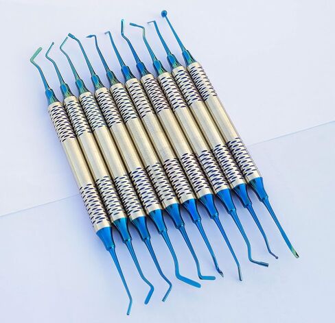 10 قطع من أدوات حشو الأسنان المركبة غير اللزجة، أدوات ترميم حشو الراتنج (ملمع الكرات، النحاتون، المكثفات، المقابس، الحفار، الملعقة، حشوة بلاستيكية مع كاسيت ABS قابل للتعقيم in Kuwait