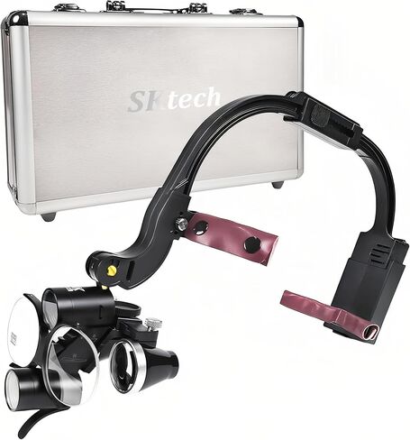 SKTECH Dental Loupes with Light 3.5X 420mm, Head-Mounted Surgical Loupes Binoculars Magnifying Glass & LED Light, Optical Glass Lenses (Black) in Saudi Arabia