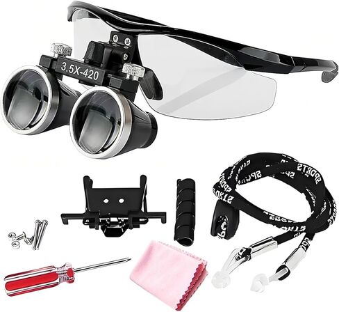 Mintoothpro 3.5X Galilean Magnification Loupes - إطار بلاستيكي متين خفيف الوزن، تصميم قابل للطي، مسافة عمل 420 مم، مجال رؤية واسع - يتضمن مشبك تحويل المصباح الأمامي وحلقة كابل in Saudi Arabia