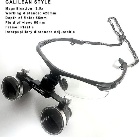 Mintoothpro 3.5X Galilean Magnification Loupes - إطار بلاستيكي متين خفيف الوزن، تصميم قابل للطي، مسافة عمل 420 مم، مجال رؤية واسع - يتضمن مشبك تحويل المصباح الأمامي وحلقة كابل in Saudi Arabia