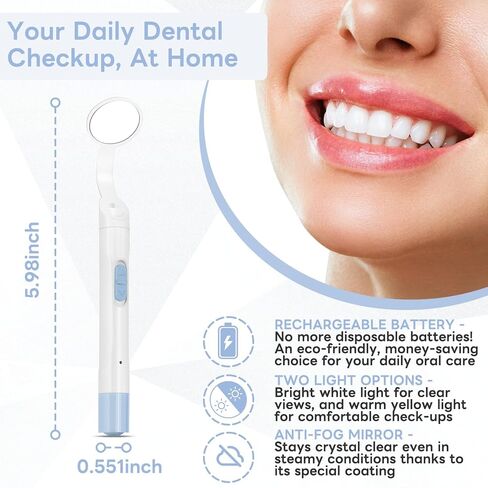 InhwRior Rechargeable LED Dental Mirror with USB Charging Function, Anti-Fog Mirror Surface, White & Yellow Dual Lighting, Detachable Design for Easy Cleaning(Blue) in Saudi Arabia